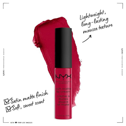NYX PROFESSIONAL MAKEUP Soft Matte Lip Cream, Lightweight Liquid Lipstick - Monte Carlo (Deep Cranberry Red)