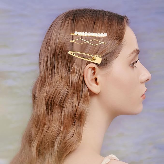 18 PCS Geometric Metal Gold Hair Styling Pins Women Girls Preppy Pearls Hair Clips Bridal Elegant Hair Barrette Set Minimalist Bobby Pins Dainty Hair Accessories