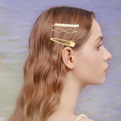 18 PCS Geometric Metal Gold Hair Styling Pins Women Girls Preppy Pearls Hair Clips Bridal Elegant Hair Barrette Set Minimalist Bobby Pins Dainty Hair Accessories