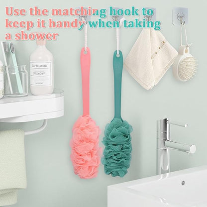 2Pack Back Scrubber for Shower Loofah with Long Handle, Shower Brush for Body, 17″ Loofah on a Stick for Men Women Bathing Accessories, Scrubber Sponge for Exfoliating Bath Brushes (Pink & Green)