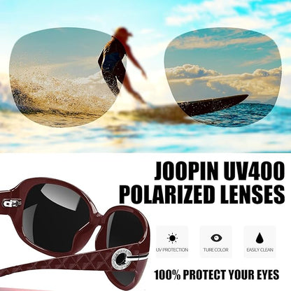 Joopin Big Womens Sunglasses Polarized Trendy Sun Glasses Large Rectangle UV Protection Rhinestone Sunnies
