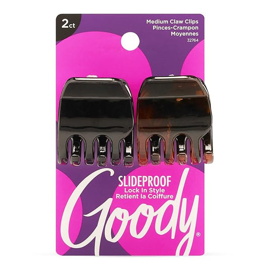 Goody Classics Medium Claw Clips, Black and Brown Colors - Great for Easily Pulling Up Your Hair - Pain-Free Hair Accessories for Women, Men, Boys and Girls, 2 Count (Pack of 1)