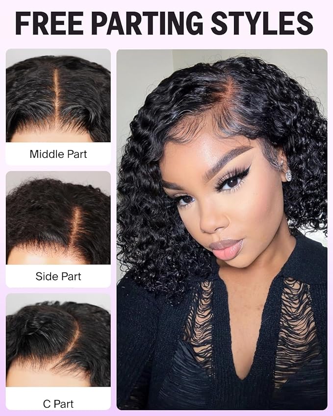 12A Bob Wig Human Hair Glueless Curly Bob Wig Human Hair Real Ready to Go Glueless Wigs Human Hair Pre Plucked Pre Cut 6X5 HD Lace Short Bob Wig Bleached Tiny Knots 14 Inch