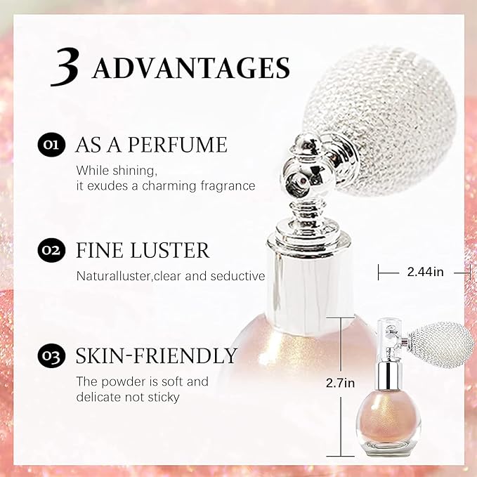 Glitter Spray, Versatile Glitter Spray for Hair and Body Cosmetic, Highlighter Powder for Women, Body Shimmer for Party, Music Festival and Wedding #White