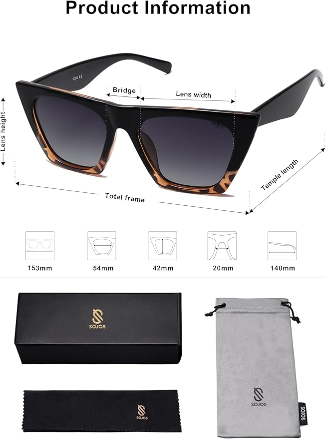 SOJOS Trendy Oversized Square Cateye Polarized Sunglasses Womens Big Frame Shades SJ2115