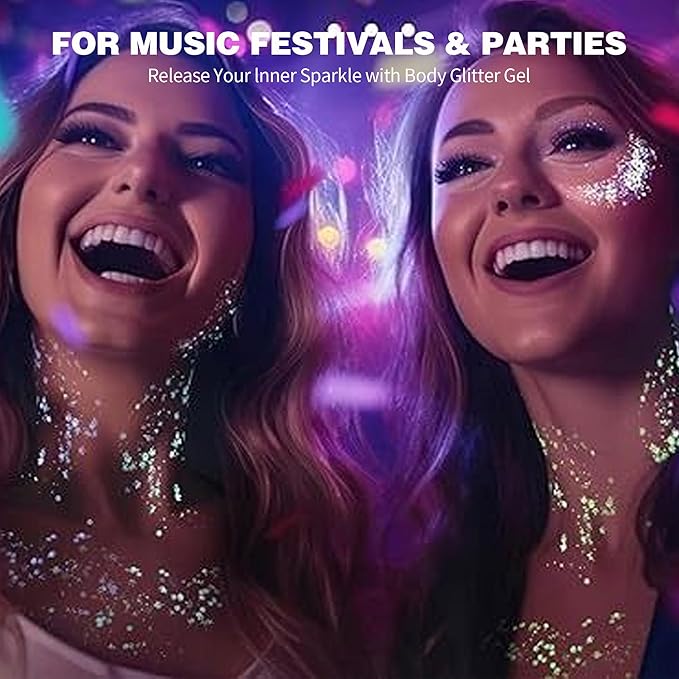 Holographic Body Glitter Gel - Cosmetic-Grade, Color Changing Long-Lasting Glitter for Face, Body, and Hair, Safe and Easy to Use, Perfect for Festivals Parties (Green Bubble)