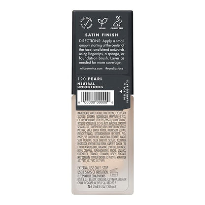 e.l.f. Flawless Satin Foundation, Lightweight & Medium Coverage, Semi-Matte Finish, Vegan & Cruelty-Free, Pearl, 0.68 Fl Oz (20mL)