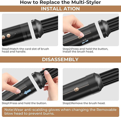 7 in ONE Hair Dryer Brush, Powerful Blow Dryer Brush with Auto- Wrap Curler, Detachable Fast Drying, Volumizing, Curling, Straightening, Ionic Hair Dryer with Diffuser, Hair Styling Tools Storage Case