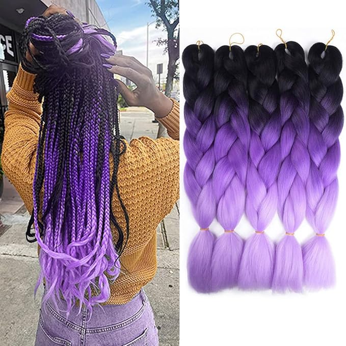 Ombre Braiding hair synthetic Crochet braids twist 24inch 5pcs/lot 100g Ombre two three tone Jumbo braid hair extensions Dreadlocks (black-purple-lavender)