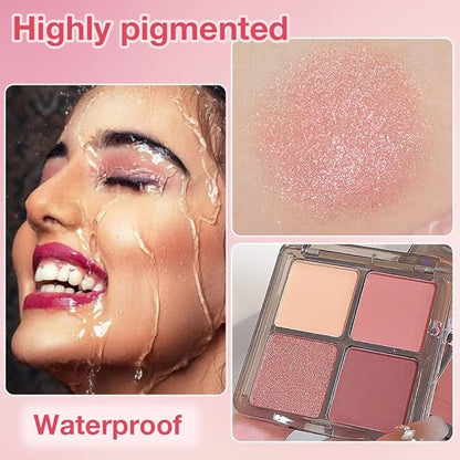 Eyeshadow Quads Glitter Matte Eyeshadow Palette, Nude Pink Dark Red Shimmer Sparkly Eyeshadow Palette Makeup, Daily Prom Eyeshadows Long-Lasting Waterproof Women Girls Eye Shadow 1#