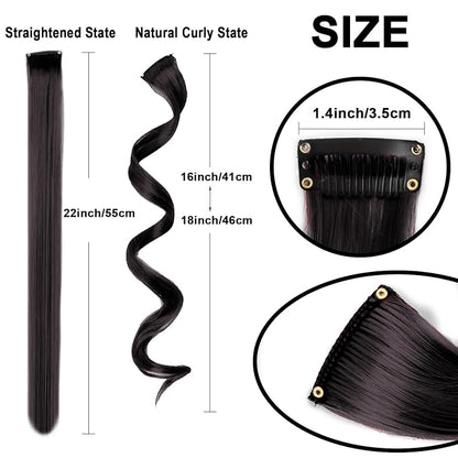 10 PCS Black Curly Wavy Clip-in Synthetic Hair Extensions, Rainbow Neon Party Highlights, Colorful Hair Accessories for Kids, Girls, Women, 17 Inch