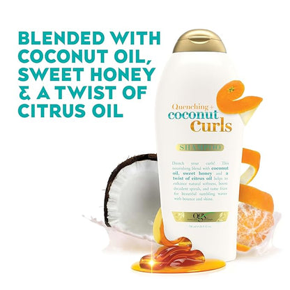 OGX Quenching + Coconut Curls, Moisturizing Shampoo for Curly Hair, Detangling, Curl Enhancing, 25.4 fl oz