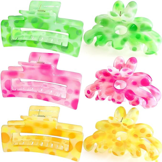 ISCRM Flower Hair Claw Clips for Women Girls,6PCS Big Cute Claw Clips for Thick Thin Hair Clups,Kawaii Womens Hair Claws,Beach Hair Accessories Summer Essentials (colorful)