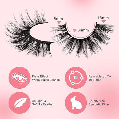 Newcally Eyelashes False Lashes Wispy Spikes Eyelashes Mink Natural Look 3D Volume Fake Eye Lashes Pack Cat Eye Strip Reusable Faux Mink Eyelash 14 Pairs