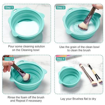 Makeup Brush Cleaner, Etercycle Foldable Silicone Brush Cleaner Bowl Srubber, Portable Washing Tools for Makeup Brush,Powder Puff,Sponge (Green)
