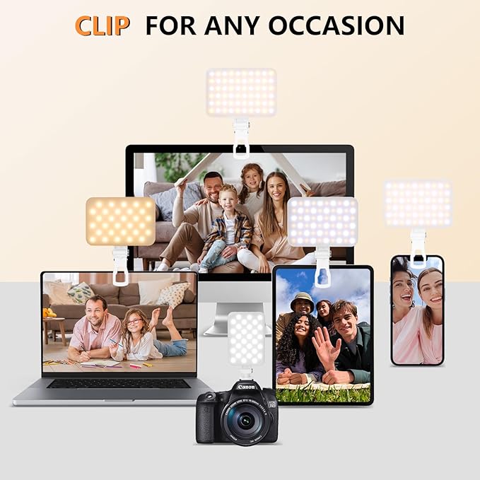 Portable LED Photo Light - USB-Rechargeable, Up to 6500K Color Temperature for Selfie, Zoom Conference, Video, Makeup