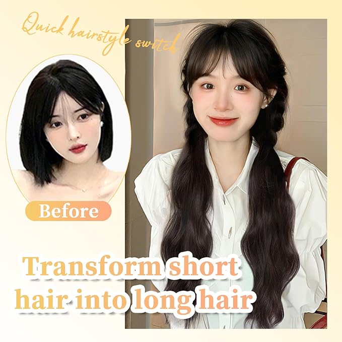 2PCS Curly Ponytail Extension with Hair Tie Hair Natural Wig Elastic Band Wave Fake Ponytail Wigs Accessories for Women Daily 17 Inch (dark brown)