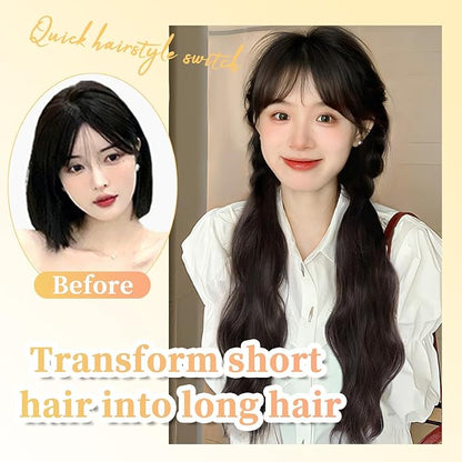 2PCS Curly Ponytail Extension with Hair Tie Hair Natural Wig Elastic Band Wave Fake Ponytail Wigs Accessories for Women Daily 17 Inch (dark brown)