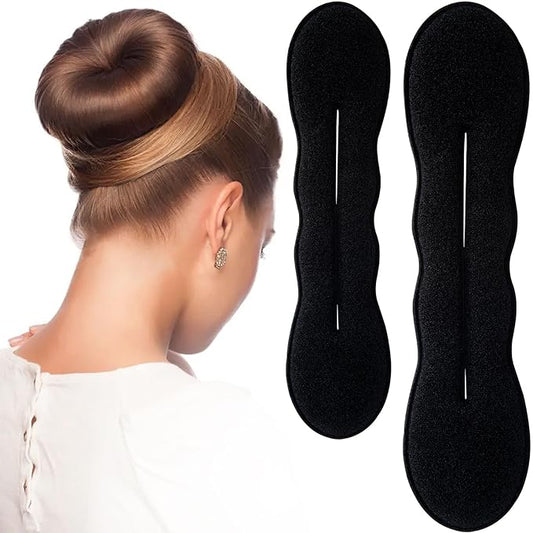 2 Pcs Hair Bun Maker, Black Non-Slip Bun Updo Hair Styling Accessories, Sponge Hair Bun Shaper Curler for Long Thin Curly Straight Wavy Hair