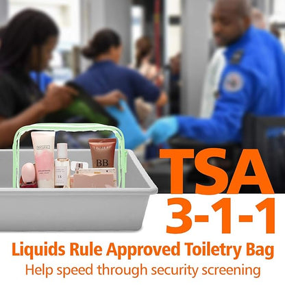 PACKISM TSA Approved Toiletry Bags - Clear Makeup Bags, Waterproof Quart Size, Travel Makeup Cosmetic Bags for Women, Carry On Airport Airline Compliant, 3 Pack, Green