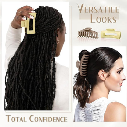 TOCESS Big Claw Clips for Women & Girls, 8 Pack 4.33 Inch Matte Jumbo Hair Claw Clips, Strong Hold Non-Slip Rectangle Hair Clamps for Thick, Curly, Long or Fine Hair