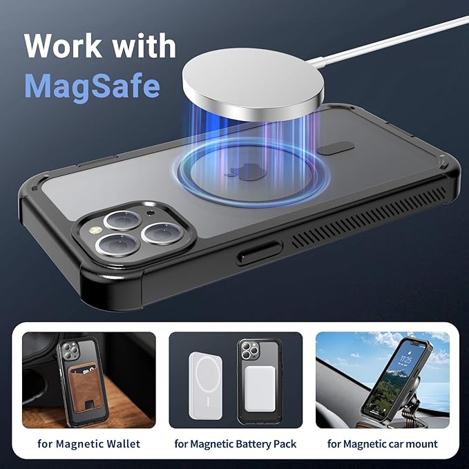 for iPhone 12 Pro Max case, [Compatible with MagSafe][Military Grade Drop Protection][Heavy Duty Protection][Non-Slip][Shockproof] with 2-Layer Durable Bumper Phone Case 6.7''-Black