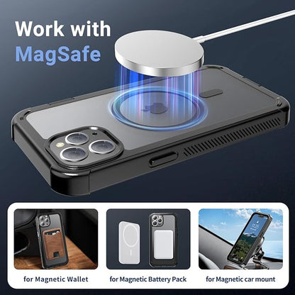for iPhone 12 Pro Max case, [Compatible with MagSafe][Military Grade Drop Protection][Heavy Duty Protection][Non-Slip][Shockproof] with 2-Layer Durable Bumper Phone Case 6.7''-Black