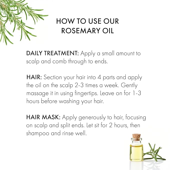 100% Natural Rosemary Hair & Scalp Oil – Strengthens, Nourishes & Moisturizes – Reduces Breakage & Frizz – Handcrafted with Castor, Jojoba & Vitamin E – All Hair Types (4oz)