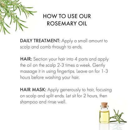 100% Natural Rosemary Hair & Scalp Oil – Strengthens, Nourishes & Moisturizes – Reduces Breakage & Frizz – Handcrafted with Castor, Jojoba & Vitamin E – All Hair Types (4oz)