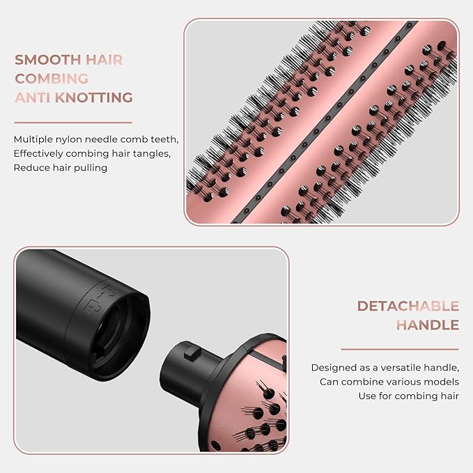 3 in 1 Thermal Round Brush Thermal Curling Brush, Negative Ion Curling, Straightening Volumizing Hair Tool Digital Temperature Display Interchangeable Heads for All Hair Types