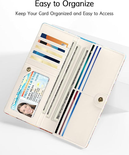 Nipichsha Womens Wallet, RFID Slim Wallets for Women, Thin Ladies Credit Card Holder Purse, Cute Leather Bifold Clutch Billfold with 11 Card Slots & ID Window, Beach Skull