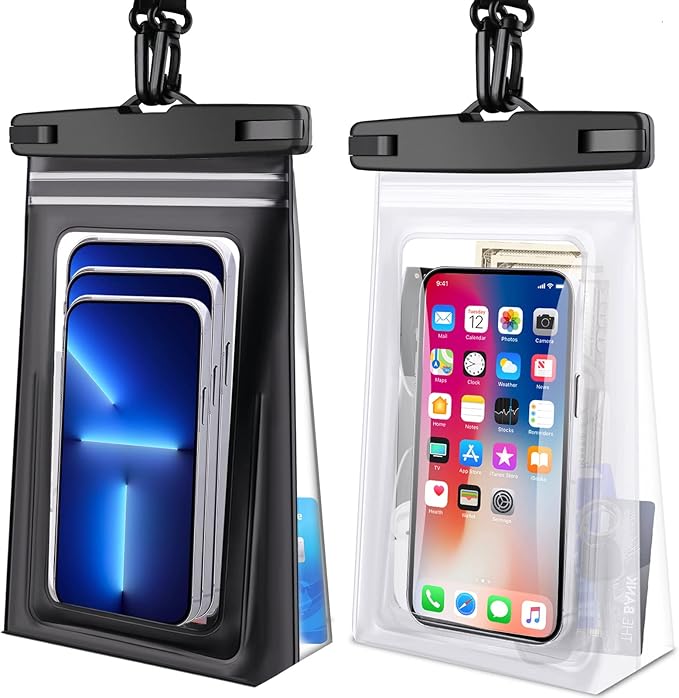2 Pack Waterproof Pouch Floating with Sealing Strip, 9'' Large Cell Phone Dry Protector Case for iPhone 15 14 13 12 11 Pro Max Plus Samsung Galaxy, Water Proof Bag Holder for Beach Swimming