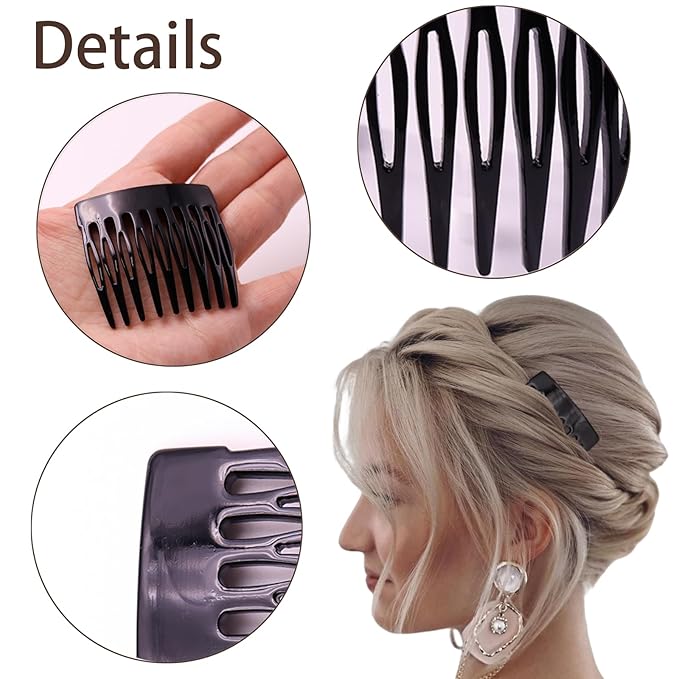 6 Pcs French Hair Side Combs Small Decorative French Twist Hair Styling Accessories, Strong Hold Hair Comb Clips for Women (Bllack, Yellow Acetate, Red Acetate)