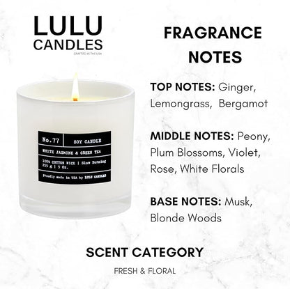 Lulu Candles | White Jasmine & Green Tea | Luxury Scented Soy Jar Candle | Hand Poured in The USA | Highly Scented & Long Lasting (9 Oz. 2 Pack)