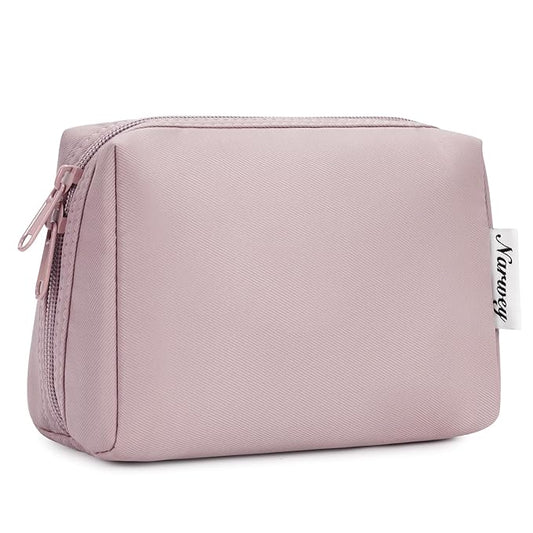Narwey Small Makeup Bag for Purse Mini Cosmetic Bag Travel Makeup Pouch Zipper Pouch Cute Make up Bags with Compartments for Women Girls (Dusty Rose, Small)
