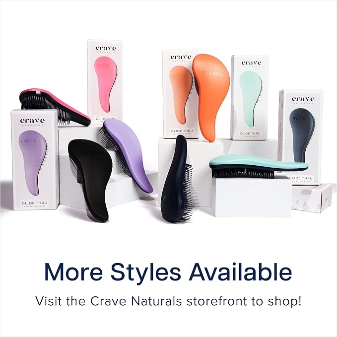 Crave Naturals Glide Thru Detangling Brush for Adults and Kids - Detangler Hair Brush for Curly or Straight, Wet or Dry Hair - Gentle on Tangles Hair Comb - 7.5x3-Inch, Pink and Purple (Pack of 2)