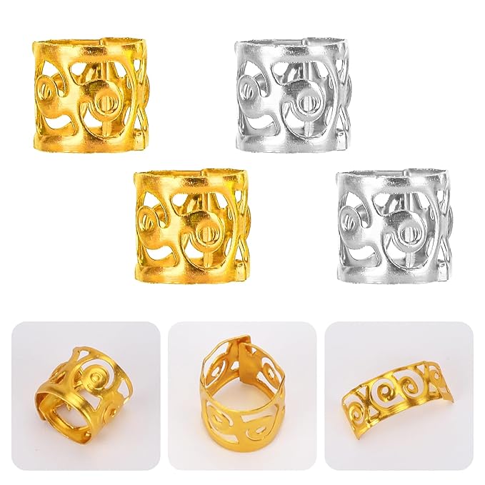200 Pcs Dreadlocks Beads Hair Braid Rings Clips Dread Locks Hair Braiding Metal Cuffs Decoration Locs Accessories Silver and Gold