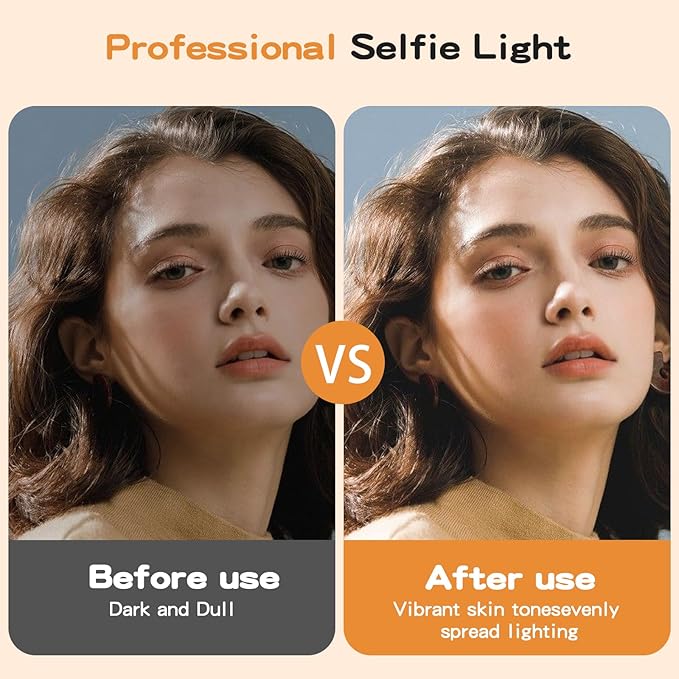 Selfie Light, Clip on Light [Rechargeable], 360°+90° Adjustable 12 Level Brightness Fashionable Portable Phone Selfie Light for Phone, Laptop, Tablet, YouTube, Video Conference, Live Streaming