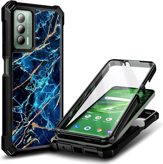 Designed for Cricket Outlast Phone Case, ATT Jetmore Case with [Built-in Screen Protector], Full-Body Protective Shockproof Rugged Bumper Cover Case (Sapphire)