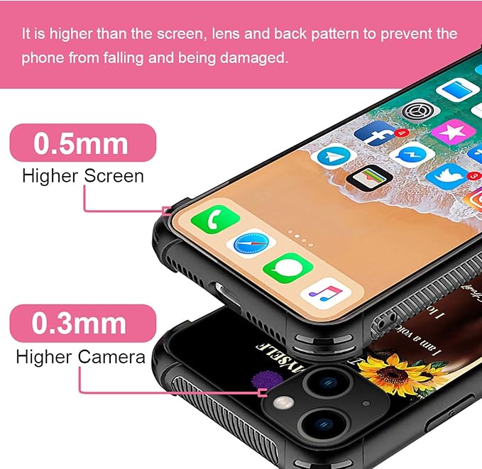 iPhone 13 Pro Max Case, Sunflower Back View Black Girl Cases, Tempered Glass Back+Soft Silicone TPU Shock Protective Case for Apple Max(6.7 inch)