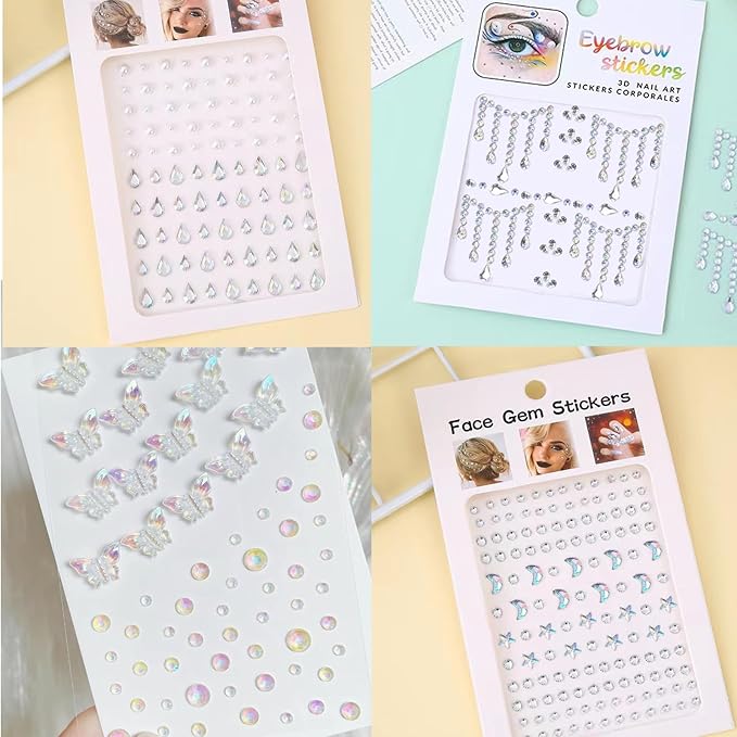 NOOEPC Face Gems Hair Gems, Self-Adhesive Face Jewels Eye Jewels Rhinestones DIY Face Gems Stick on, Hair Body Rhinestones Gems Crystals Pearls for Face Eyes Makeup Body, Crafts