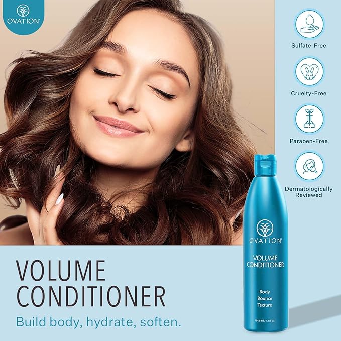 Ovation Hair Volume Conditioner - Light Conditioner for Fine Hair - 12 oz - Lightweight Rinse For Voluminous, Bouncy Hair - With Olive Oil, Vitamin B5, Antioxidants - No Parabens and Sulfates