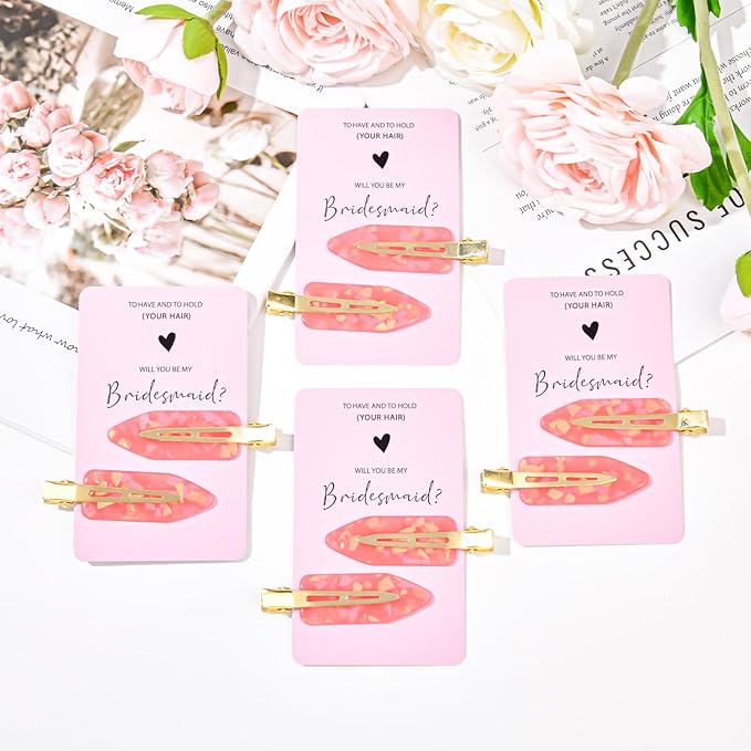 20PCS Bridesmaid Hair Clips - No Bend, Creaseless Pink Hair Accessories for Bride, Women & Girls (20Pcs/10Cards)