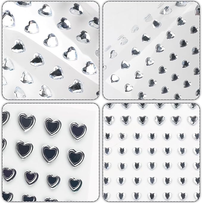 264Pcs Heart Face Gems Love Gems, Self-Adhesive Face Jewels Rhinestones 5/7/10 mm DIY Face Gems Stick on, Valentine Makeup Gems Rave Accessories for Face Eyes Hair Makeup Body, Crafts (Silver)