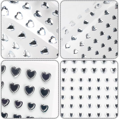 264Pcs Heart Face Gems Love Gems, Self-Adhesive Face Jewels Rhinestones 5/7/10 mm DIY Face Gems Stick on, Valentine Makeup Gems Rave Accessories for Face Eyes Hair Makeup Body, Crafts (Silver)