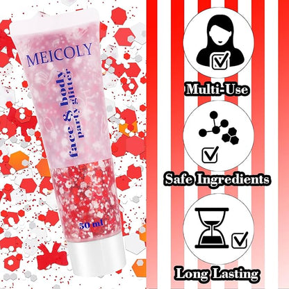 MEICOLY Red and White Face Body Glitter for Reading Week World Book Day,Dr. Week Seuse Costume Accessory for Kids Adults,Book Character Costumes for Kids,Cosplay Accessories for Halloween Festival