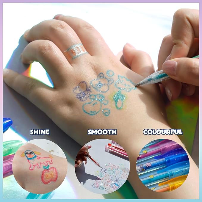 Townley Girl Mermaid 16 Piece Glitter Pen Body Art Set, Glittery and Bright Colors, Ages 3