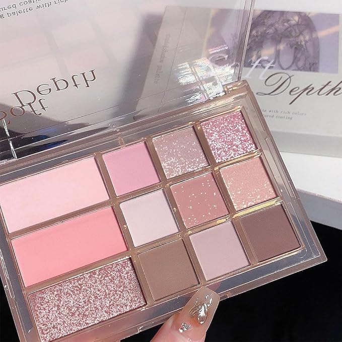 12 Colors Nude Brown Pink Matte Shimmer Eyeshadow Palette for Eye Makeup,High Pigmented Tan Purple Eye Shadow Primers Powder Palet de sombras de ojos
