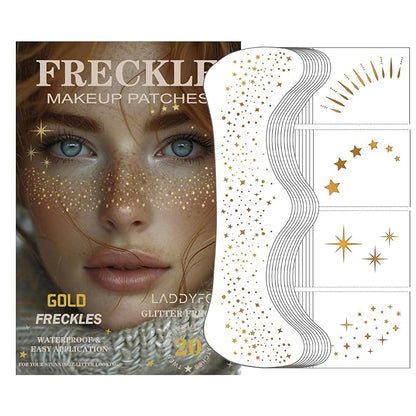 20 Pcs Gold Face Makeup Patches, Glitter Freckles Face Tattoo, Glitter Freckles, Sparkle Makeup Patches, Waterproof Face Glitter Freckles Patches for Women (Gold)