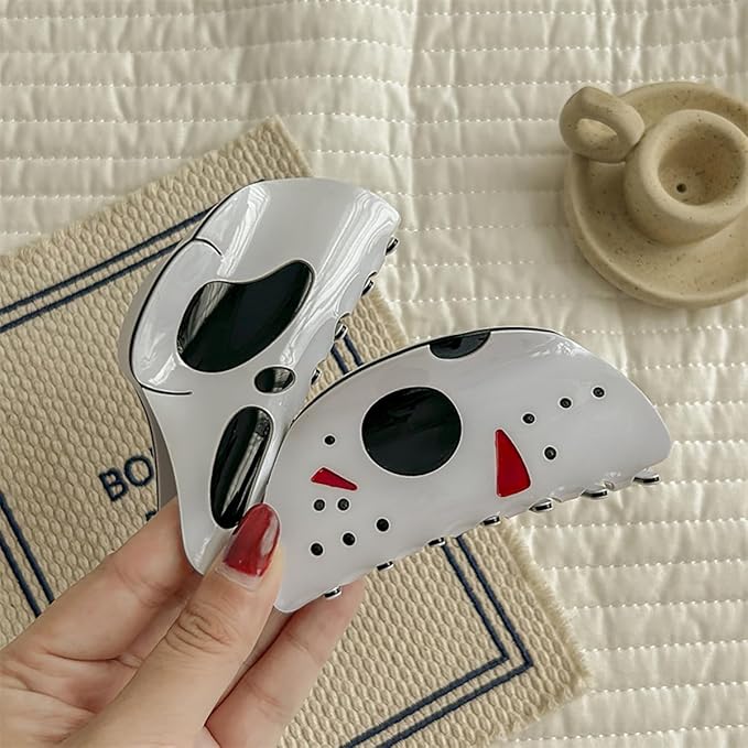 2 Pcs Halloween Big Hair Claw Clip Ghost Face Hairpin Masks Punk Ponytail Scream Grimaces Scary Styling Shark Clip Funny Hair Accessories Halloween Styling